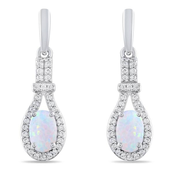 Gemstone Classics(tm) Silver Created Opal White Sapphire Earrings alternate view