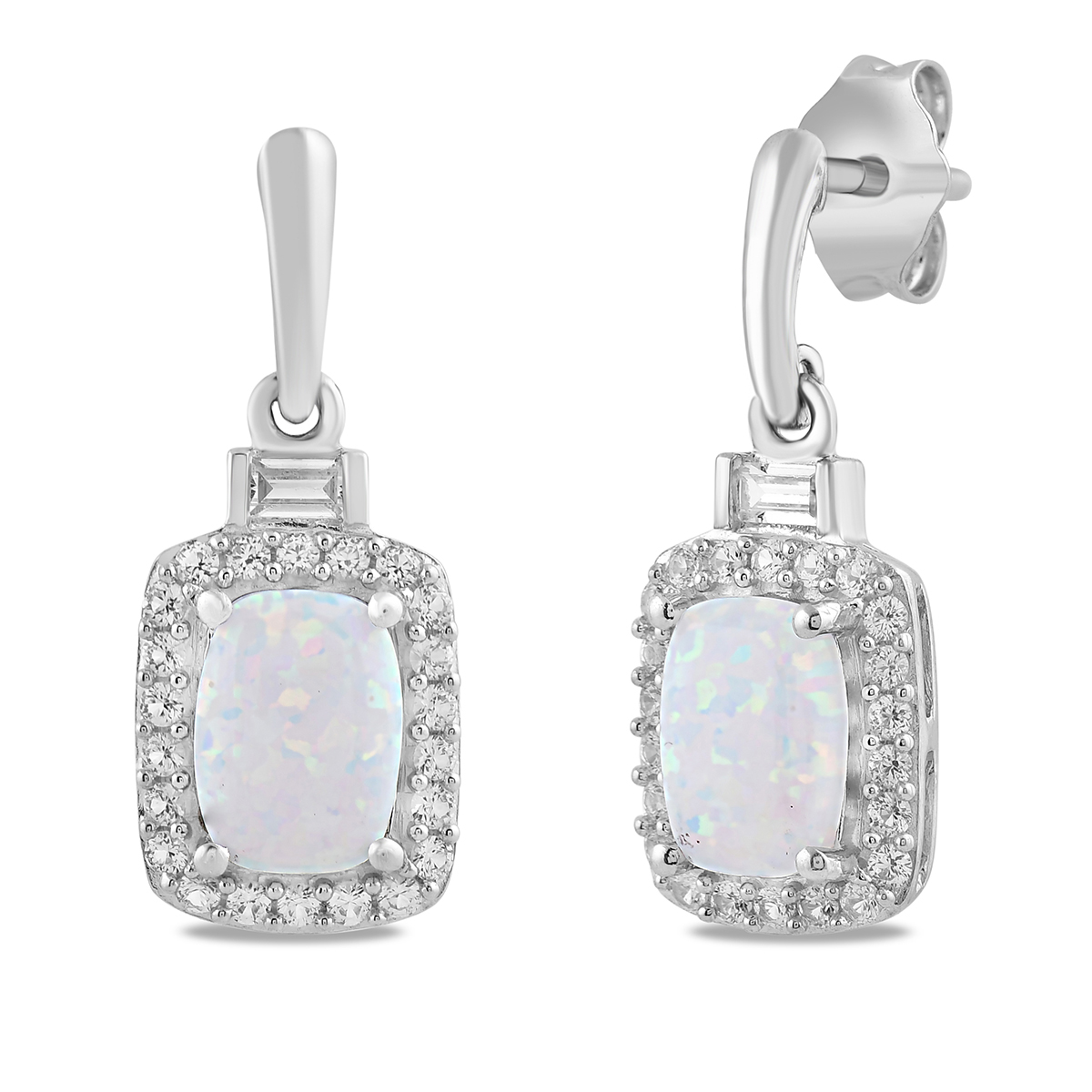 Gemstone Classics(tm) Sterling Silver Created Cushion Opal Earrings