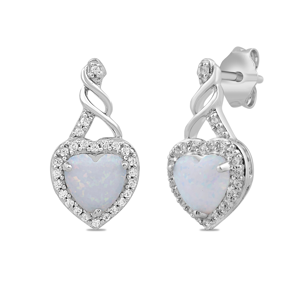 Gemstone Classics(tm) Created Sapphire & Heart Opal Earrings