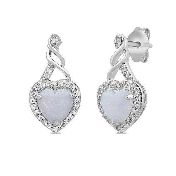 Gemstone Classics(tm) Created Sapphire & Heart Opal Earrings