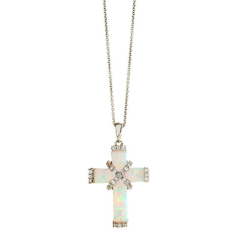 Gemstone Classics(tm) Sterling Silver & Opal Cross Pendant