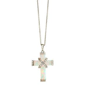Gemstone Classics(tm) Sterling Silver & Opal Cross Pendant