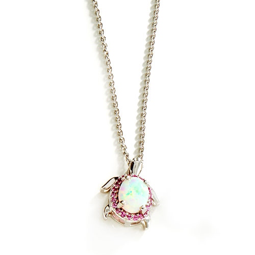 Gemstone Classics(tm) Sterling Created Opal Turtle Necklace