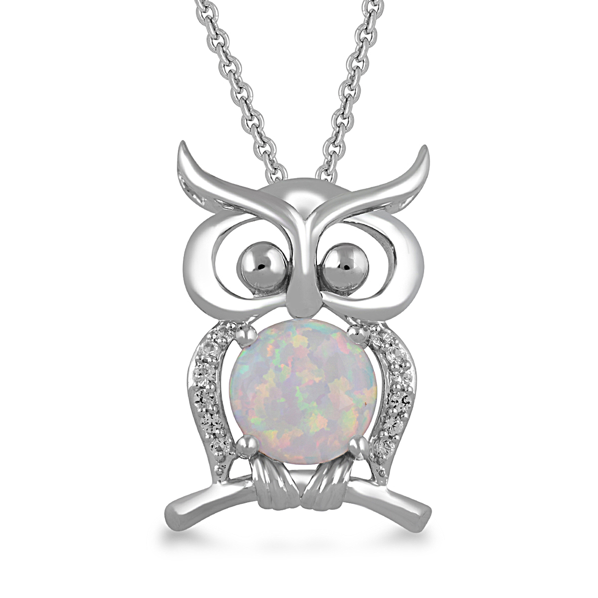 Gemstone Classics(tm)Sterling Silver Created Opal Owl Pendant