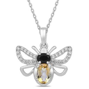 Gemstone Classics(tm) Onyx/Created Sapphire/Citrine Bee Pendant