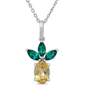 Gemstone Classics(tm) Created Emerald Citrine Pineapple Pendant