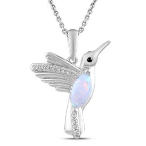 Gemstone Classics(tm) Lab Created Opal Hummingbird Pendant Necklace