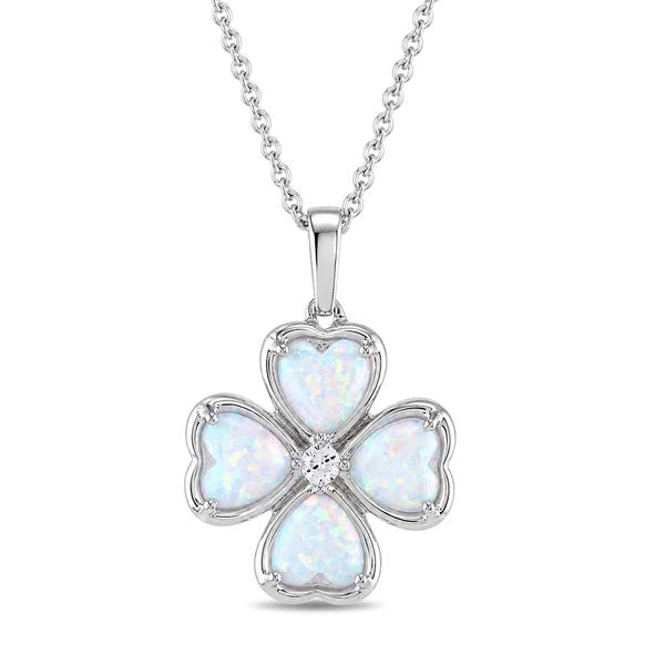 Gemstone Classics(tm) Lab Grown Opal Clover-Shaped Hearts Pendant