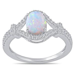 Gemstone Classics(tm) Created Opal White Sapphire Oval Ring