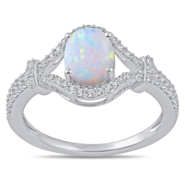 Gemstone Classics(tm) Created Opal White Sapphire Oval Ring