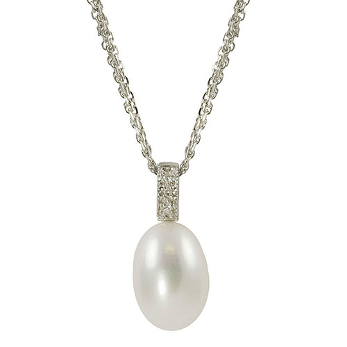 Gemstone Classics(tm) Sterling 9-9.5mm Pearl Diamond Necklace
