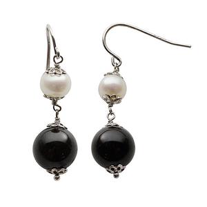 Gemstone Classics(tm) Sterling Silver Onyx & Pearl Earrings