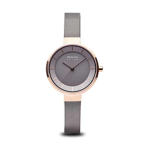 Womens BERING Solar Slim Grey & Rose Gold Watch - 14631-369