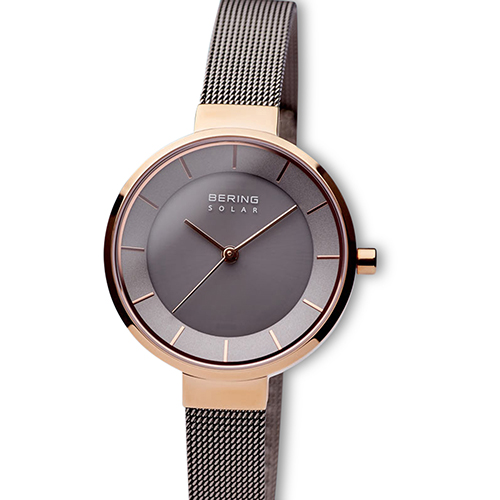 Womens BERING Solar Slim Grey & Rose Gold Watch - 14631-369