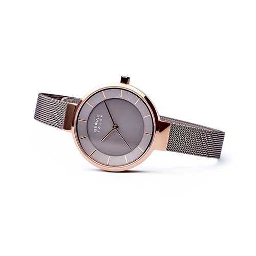 Womens BERING Solar Slim Grey & Rose Gold Watch - 14631-369