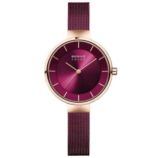 Womens BERING Solar Purple & Rose Gold Bracelet Watch - 14631-969