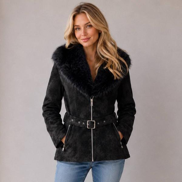 Womens Badgley Mischka Kayla Faux Leather Faux Fur Collar Jacket alternate view