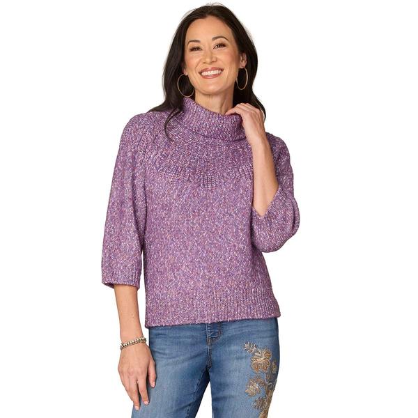 Womens Democracy 3/4 Sleeve Turtleneck Pointelle Stitch Sweater