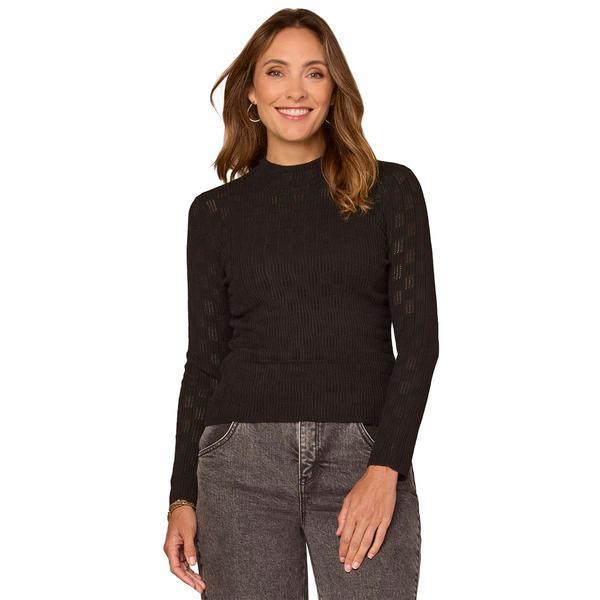 Womens Democracy Long Sleeve Mock Neck Pointelle Stitch Sweater