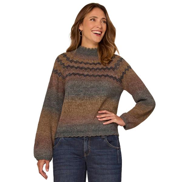 Womens Democracy Long Sleeve Scallop Trim Ombre Sweater