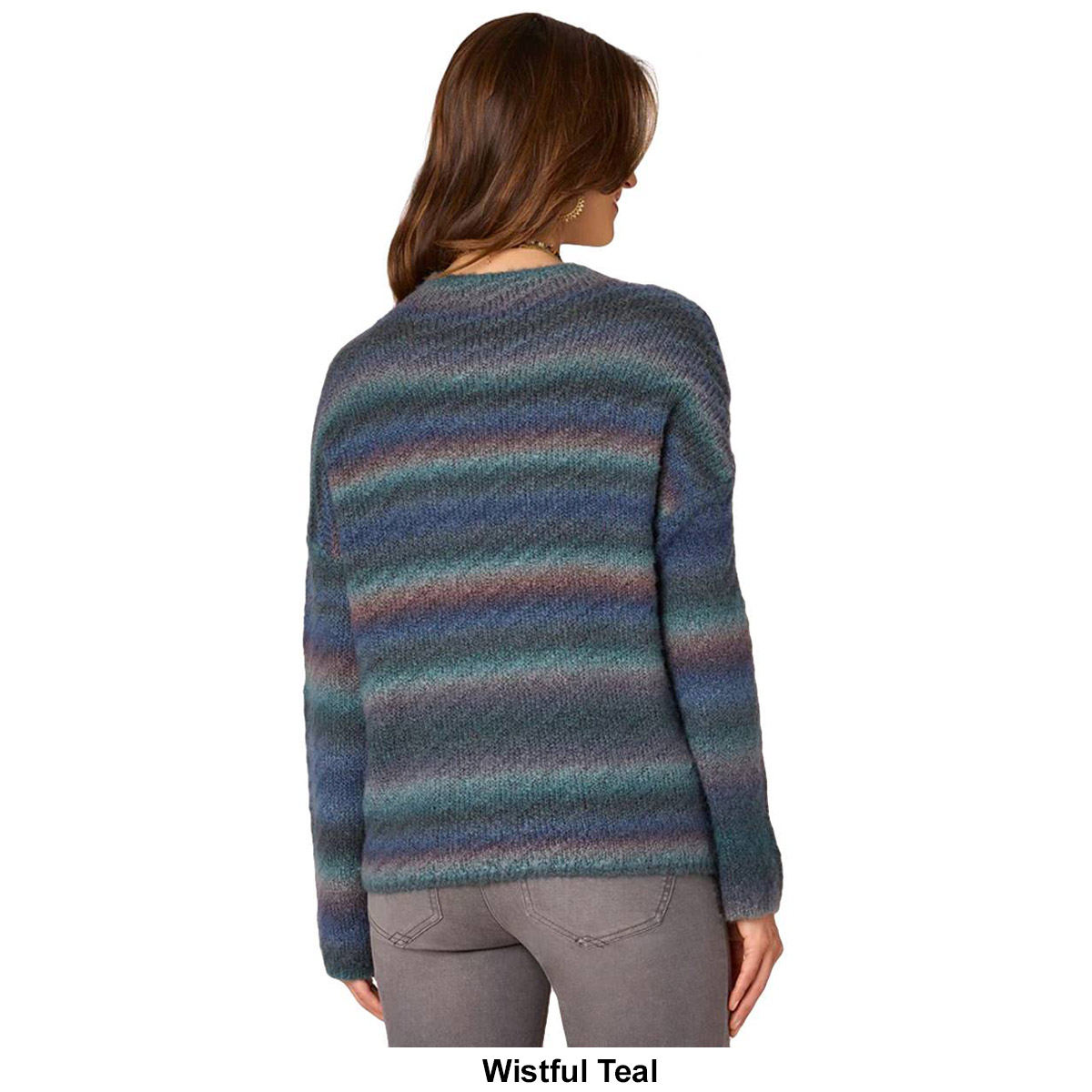 Womens Democracy Blouson Sleeve Ombre Stripe Sweater