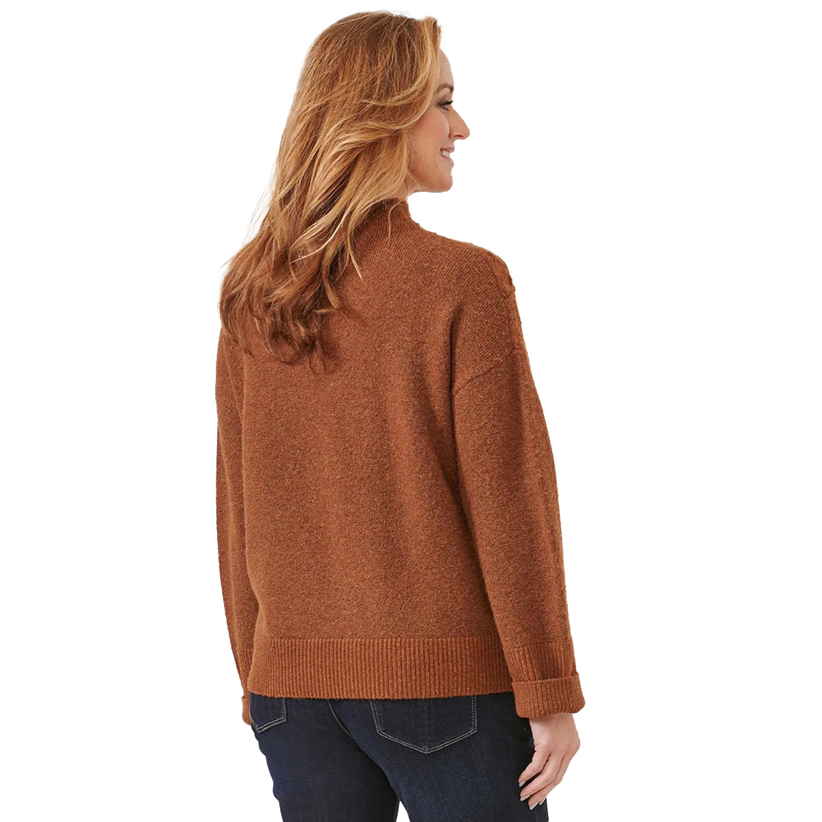 Womens Democracy Cuff Sleeve Mock Neck Popcorn Stitch Sweater