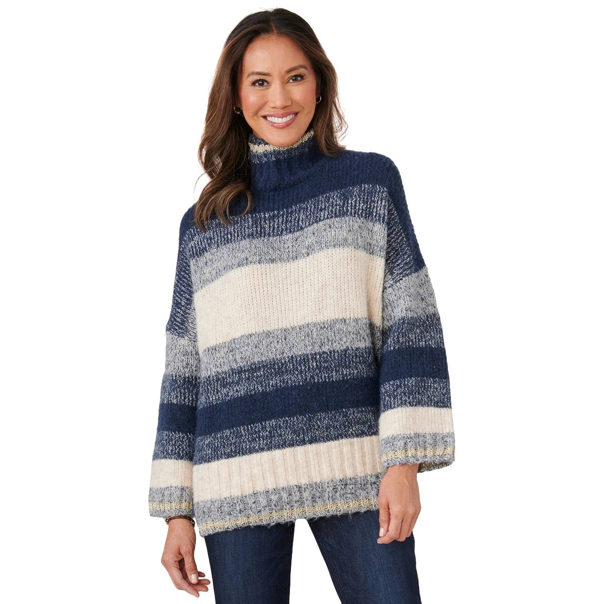 Womens Democracy Long Sleeve Ombre Stripe Sweater