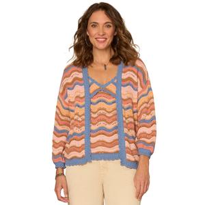 Womens Democracy 3/4 Sleeve Wavy Stripe Cardigan