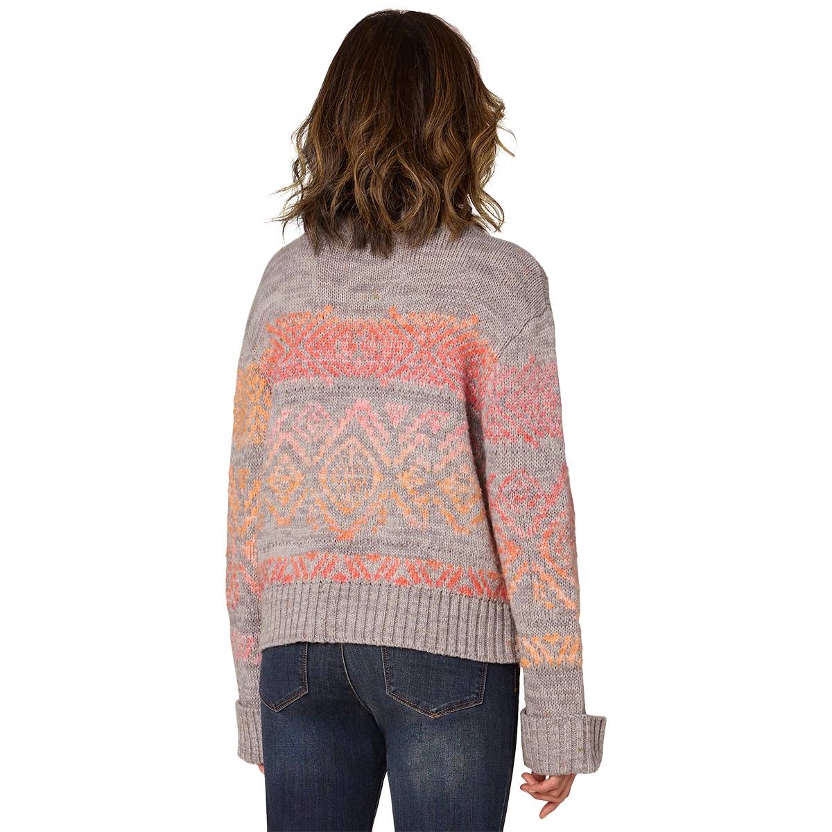 Womens Democracy Cuffed Long Sleeve Round Neck Jacquard Sweater