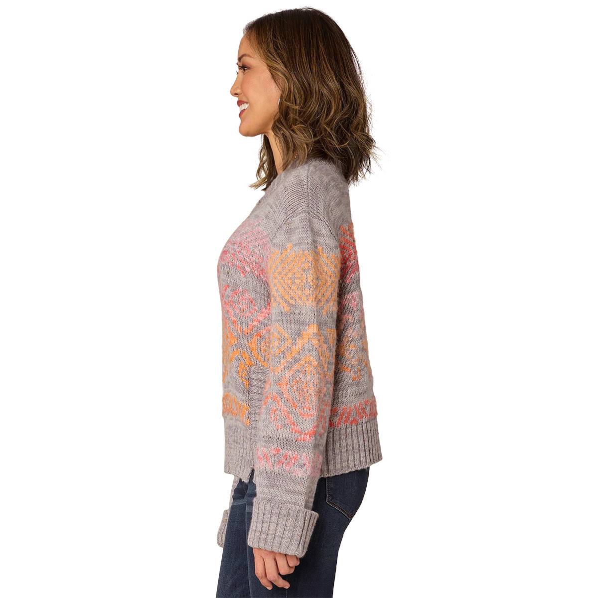 Womens Democracy Cuffed Long Sleeve Round Neck Jacquard Sweater