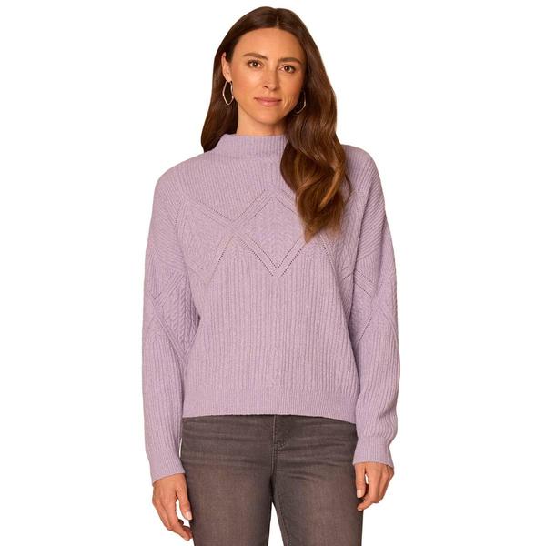Womens Democracy Long Sleeve Mock Neck Argyle Cable Knit Sweater alternate view