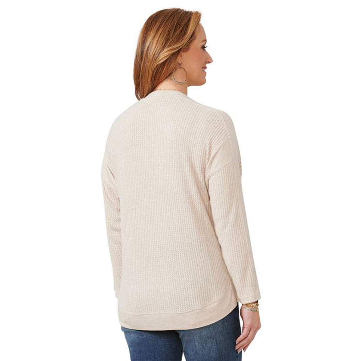 Womens Democracy Thermal Dolman Sleeve V-Neck High Low Top
