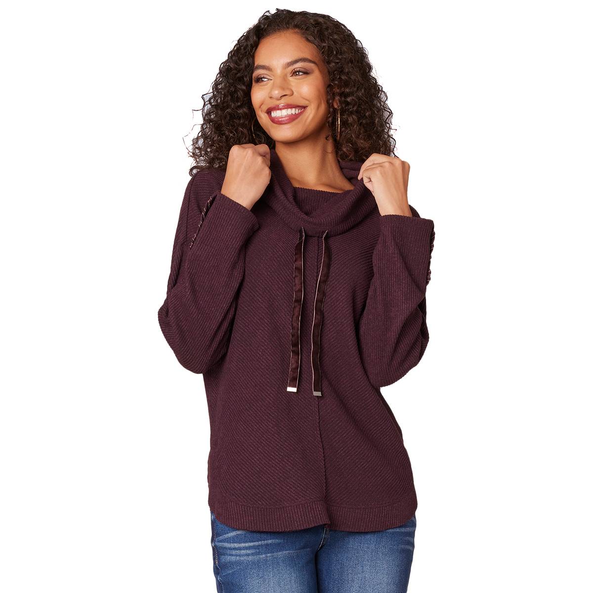 Womens Democracy Long Sleeve Tie Cowl Neck Tunic Tee