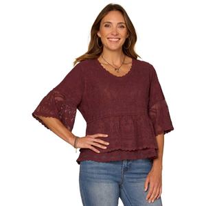 Womens Democracy Bell Sleeve Flounce Lace Hem Blouse alternate view