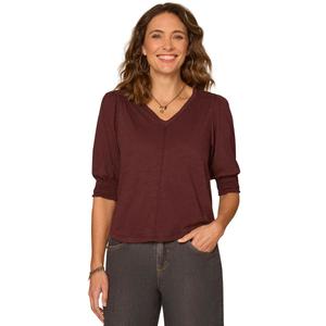 Womens Democracy Smocked Elbow Sleeve V Neck Solid Blouse alternate view