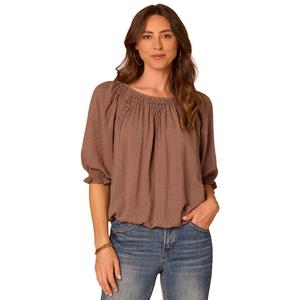 Womens Democracy Elbow Sleeve Bubble Hem Solid Blouse