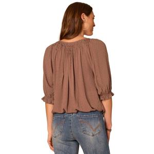 Womens Democracy Elbow Sleeve Bubble Hem Solid Blouse alternate view