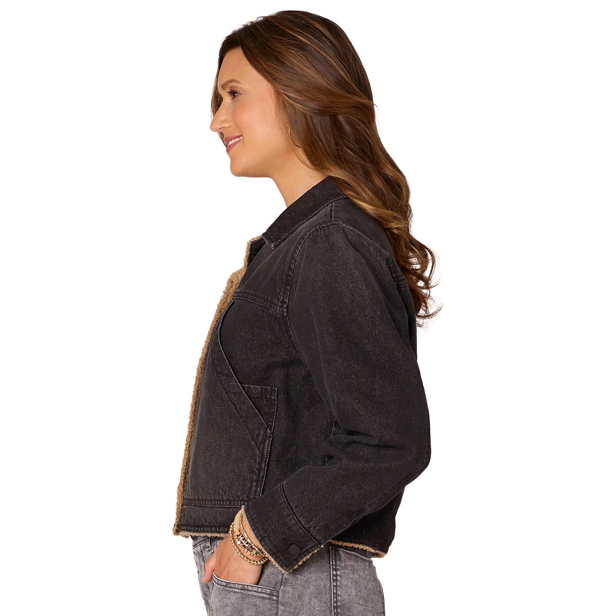 Womens Democracy Sherpa Lined Cropped Denim Jacket