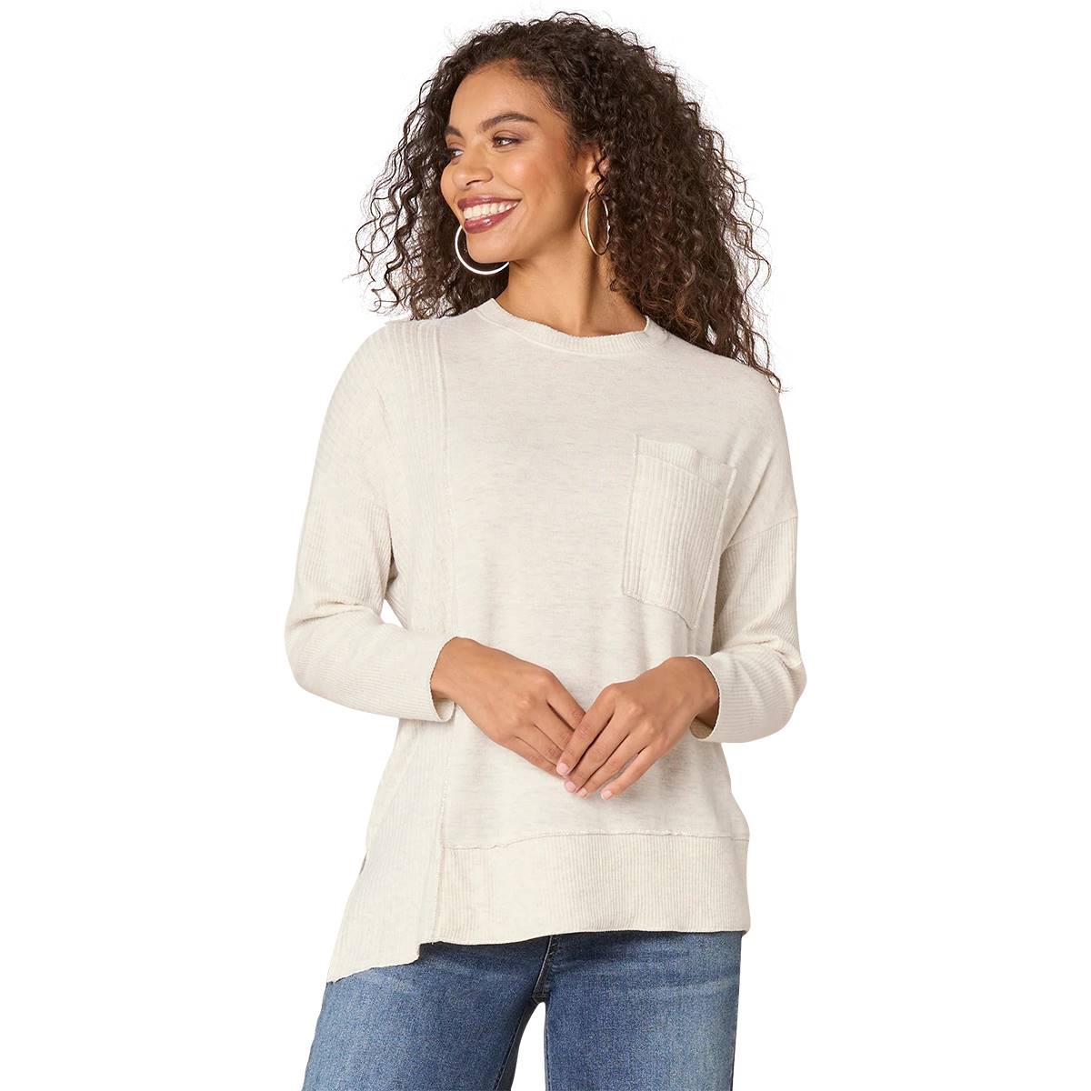 Womens Democracy Long Sleeve Asymmetrical Hem Hacci Tee