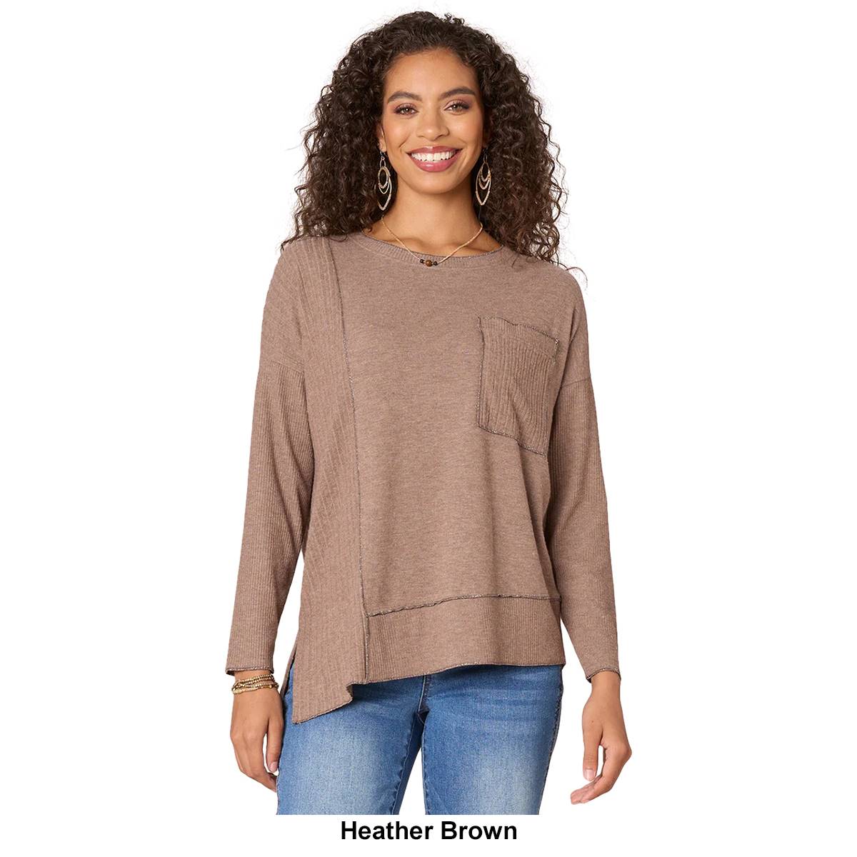 Womens Democracy Long Sleeve Asymmetrical Hem Hacci Tee