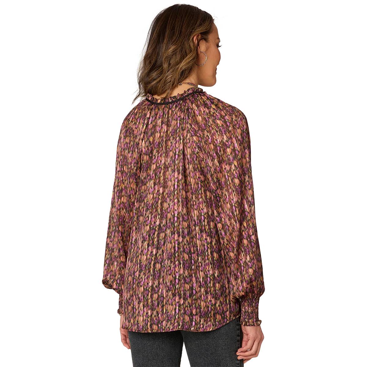 Womens Democracy Long Sleeve Split Neck W/ Tie Woven Blouse