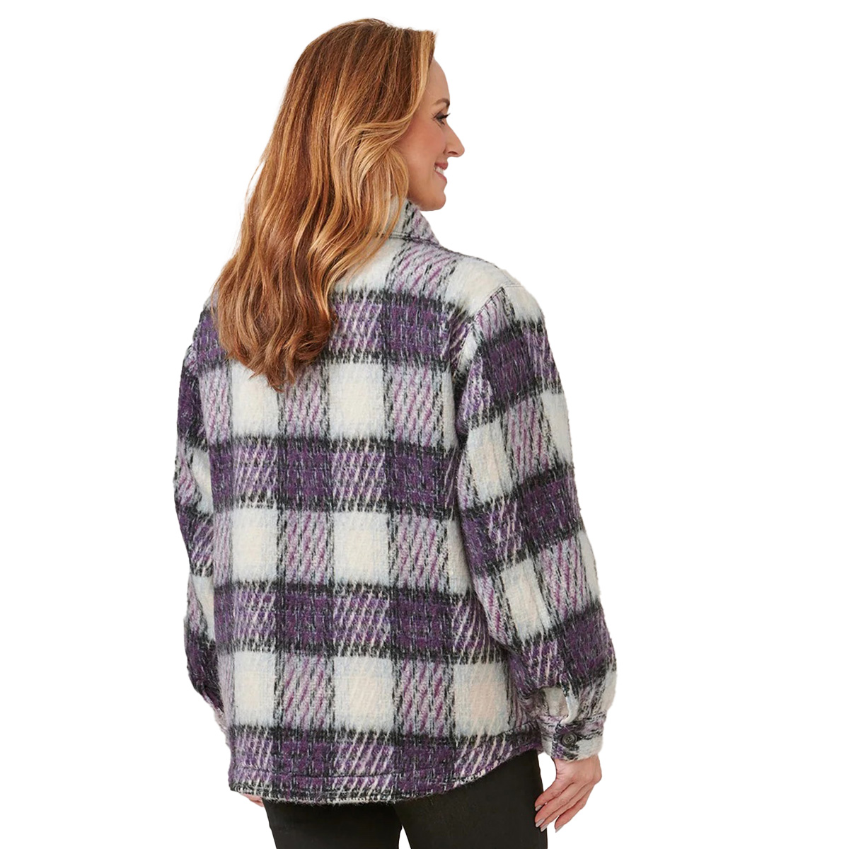 Womens Democracy Long Blouson Zip Front Blurry Plaid Jacket