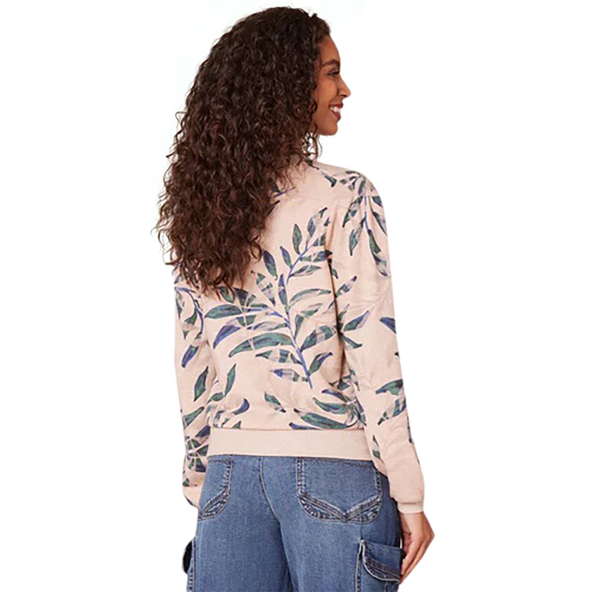 Womens Democracy Long Sleeve Banded Hem Leaf Sweatshirt