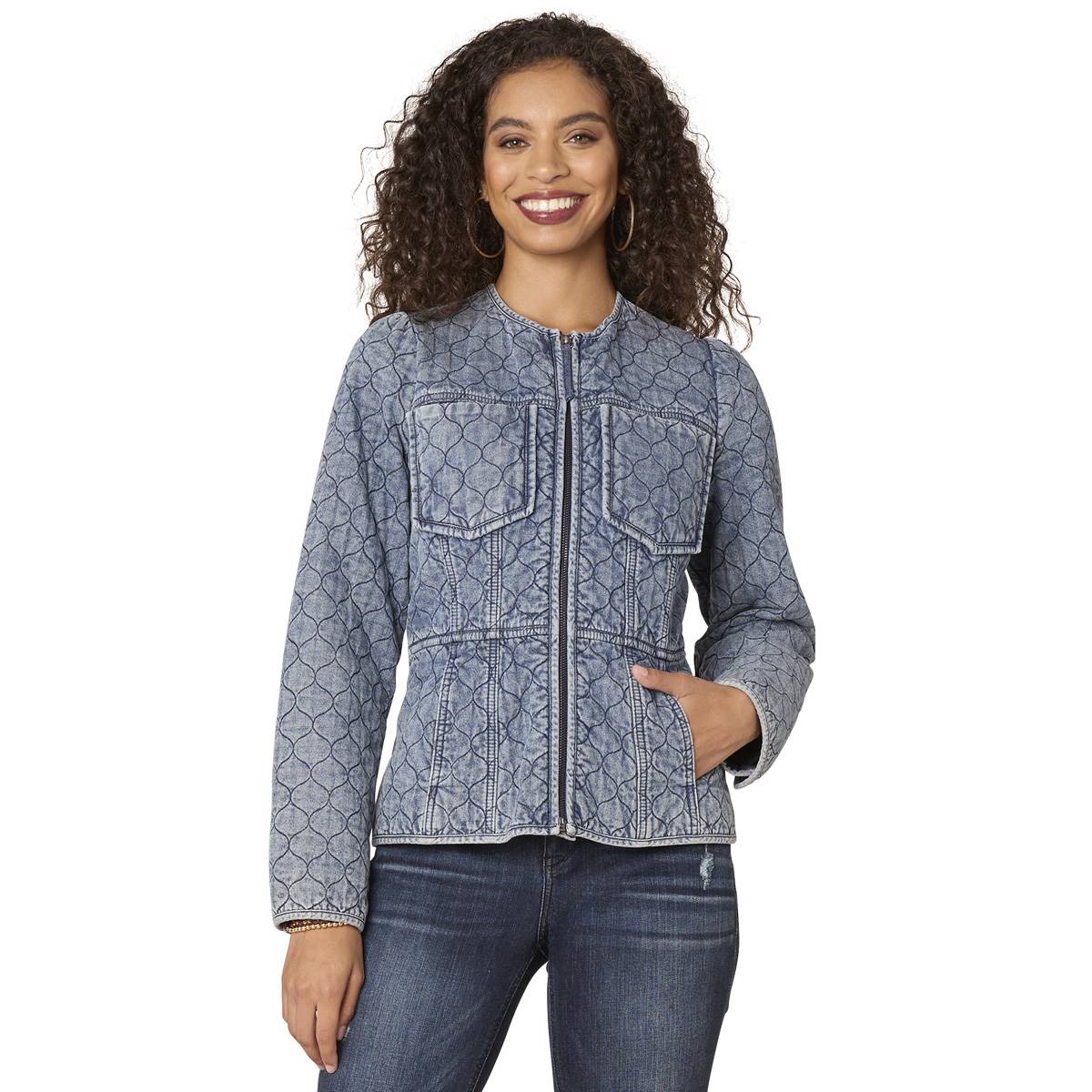 Womens Democracy Patch Pocket Quilted Flare Hem Jacket