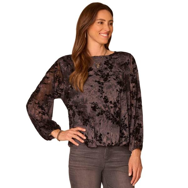 Womens Democracy Long Blouson Sleeve Bubble Hem Abstract Blouse