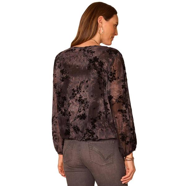 Womens Democracy Long Blouson Sleeve Bubble Hem Abstract Blouse alternate view