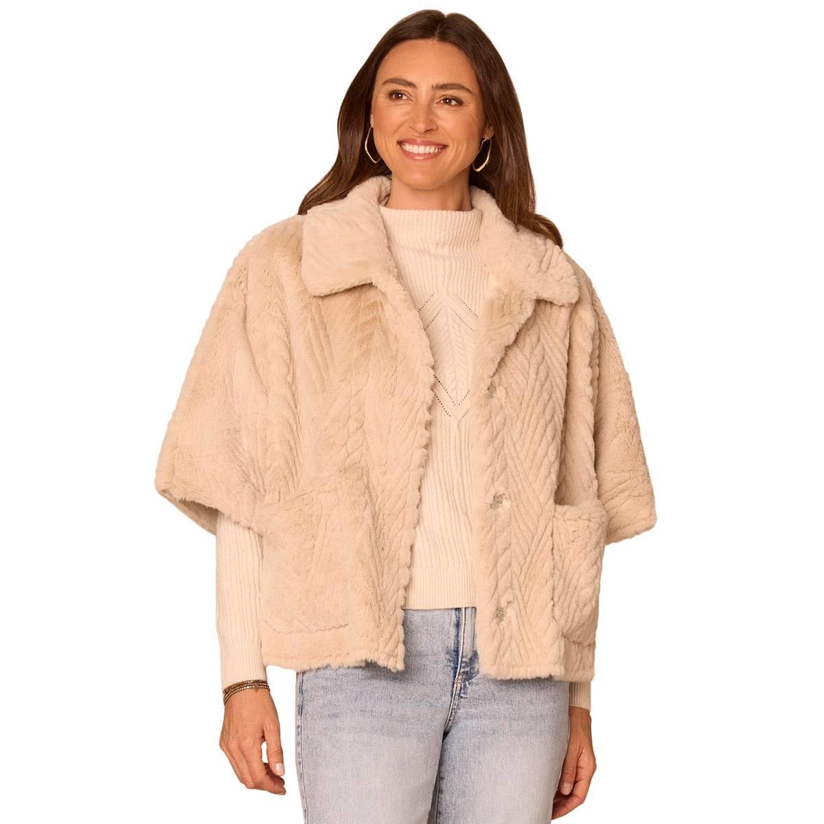 Womens Democracy Wide Collar Plush Cable Knit Capelet