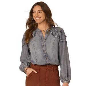 Womens Democracy Long Sleeve Button Down Denim Blouse
