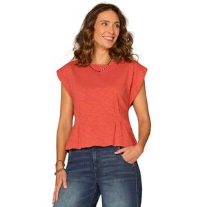 Womens Democracy Cap Sleeve Pleated Persimmon Peplum Blouse