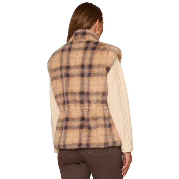 Womens Democracy Funnel Neck Zip Front Plaid Faux Fur Vest alternate view